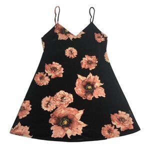 Rokoko Dress Womens L Black Floral Velvet Mini Slip Y2k 90s Grunge Whimsigoth